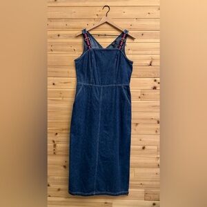 Vintage New York & Co Size Medium Cotton Denim Midi Dress Streetwear